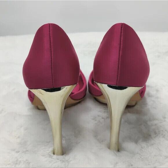 BCBG MaxAzria Hot Pink Satin peep toe pumps sz 5.5 - Picture 8 of 11